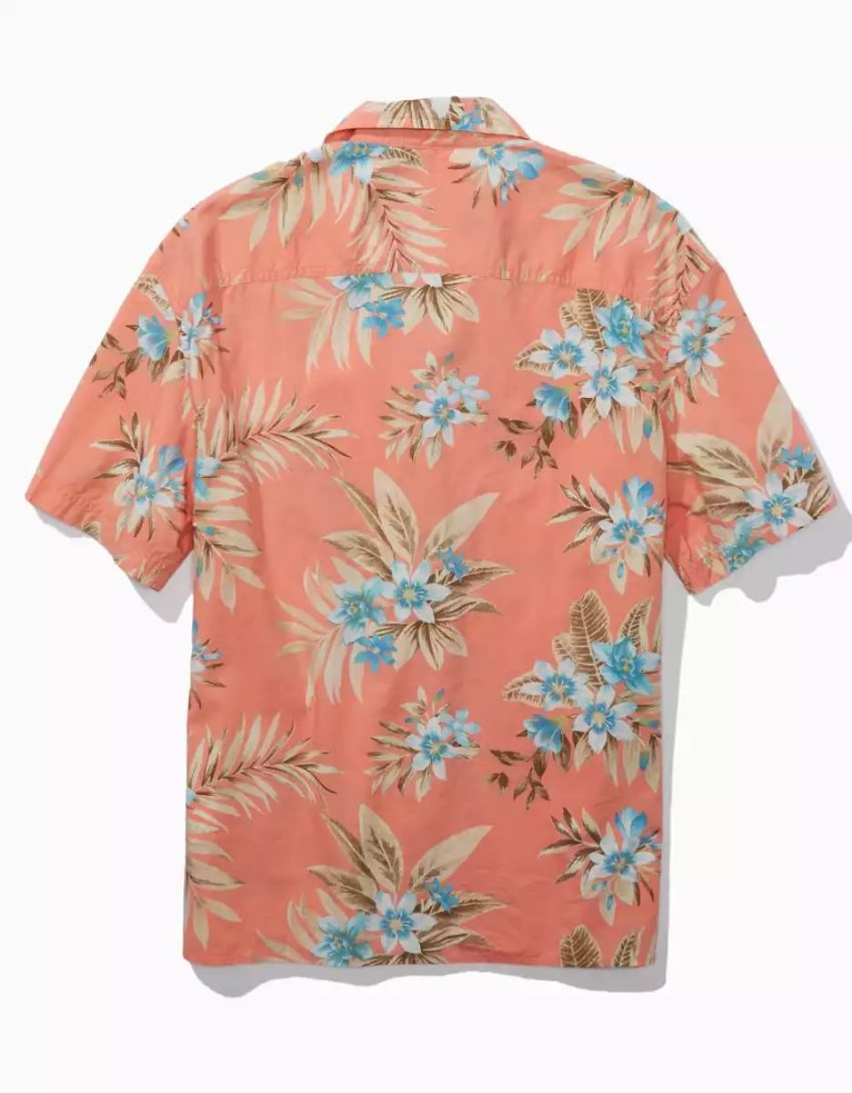 Hauts Flanelle American Eagle AE Tropical Button-Up Poolside Shirt Orange Homme | KRS-02439803